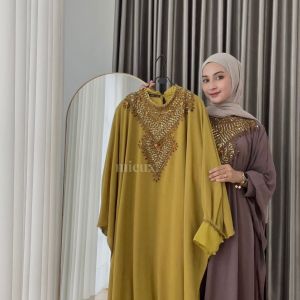 Iqlimaolshopsolo Kaftan Kondangan Lebaran Salma Bahan Ceruti Babydoll  Full Furing