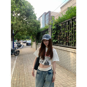 XIANGBAIWEI | White Short Sleeve T-Shirt Summer New Short Crop Loose Retro Fashion