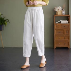 Middle-Aged Ladieswear Thin Casual Cotton and Linen Skinny Pants Womens Summer Thin Loose Slim Looking Linen Ankle-Length Harem Pants