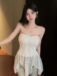 GUZILIAN | Flounce Irregular Hem Off-shoulder Waist-cinching Blouse