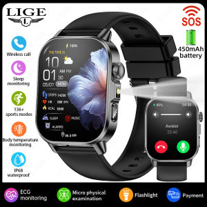 LIGE 2026 New Model Uric Acid Lipid Health Analysis Men Smart Watch ECG+PPG Bluetooth Call 2.01-inch Flashlight Women Smartwatch