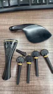 IRIN | 4/4 Violin Fittings Set Ebony Carved with Boxwood Dot Inlay Complete Fiddle 4-Piece Kit Tailpiece Pegs Chinrest & Endpin