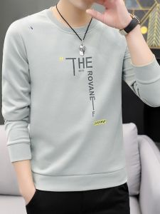 ROMON | Romon Mens Long Sleeve T-shirt Spring Autumn New Fashion Print Round Neck Sweatshirt Base Shirt Casual Loose Fit Antibacterial