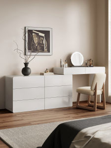 QUANMU | Modern Simple Bedroom Dressing Table Corner Small House With Lighted Mirror Storage Cabinet Integrated