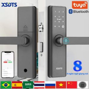 Khóa Cửa Điện Tử Sinh Trắc Học Thông Minh Màu Đen Với Ứng Dụng Tuya Mở Khóa Bằng Vân Tay Không Cần Chìa Khóa Từ Xa Hợp Kim Nhôm Cho Cửa Gỗ Và Cửa Thép