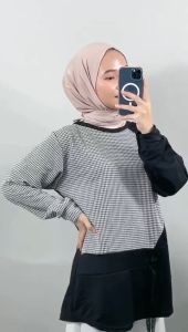 CARLINA – Kobuki Blouse Wanita Kasual Tunik Kotak Kombinasi