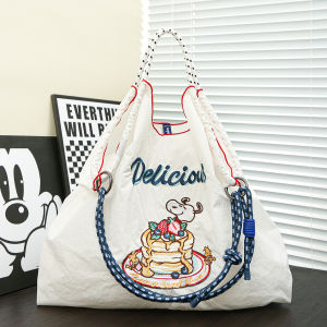 Japanese Style Ball Chain Environmental-Friendly Shopping Bag Large Capacity Commuter Shoulder Bag Same Style as Gao Yuanyuans Embroidered Canvas Bag