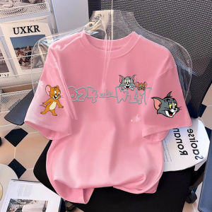 American Cartoon Cat And Mouse Print Pure Cotton Short Sleeve T-Shirt Summer Casual Lazy Style for Boys And Girls Students