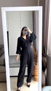 Jumpsuit Crinkle Lengan Balon Wanita FREE Bando 7881