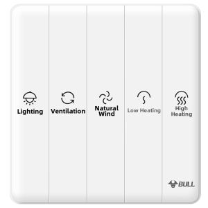 Bull | Công Tắc Tường Đóng Gắn Bảng Điều Khiển Quạt Phòng Tắm 5/4 Vị Trí Đôi/Mô Tơ Đơn Mô Tơ