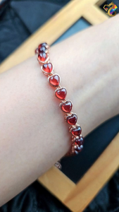 Collectors Grade Red Garnet Hearts Full S925 Silver Adjustable Chain Bracelet