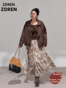 ZHANGDAREN | Trang Phục Thời Trang Mùa Thu Đông Ôm Body Ngọt và Cay In Đầm Bào Nhuyễn Màu Khaki Sâu