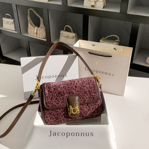 Jacoponnus Luxury Leather Purple Leopard Print Underarm Bag Womens Crossbody Envelope Style Fashion Trend Soft Cowhide Bag