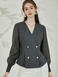 Roey s house | Stylish Elegance Patchwork Waist-cinching V-neck Slim-fit Shirt