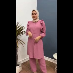 Setelan tunik crinkle terbaru/long set crinkle/setelan tunik wanita dewas