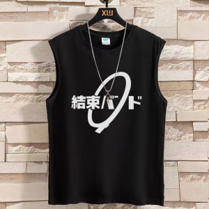 เสื้อยืดแขนกุดโล่งๆ สำหรับผู้ชาย ฤดูร้อน 2024 คอตุ่ม ลายการ์ตูน ลำลอง เสื้อกล้ามหลวมๆ ลำลอง แฟชั่น