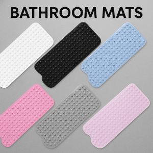 Bathroom Non Slip Bath Mat Bathtub Mat with Drain Holes and Suction Cups PVC Machine Washable Safe Bath Mat Bathroom Supplies