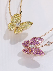 18k Gold Lab Diamond Full Diamond Butterfly Pendant Necklace | Lab Diamond Yellow Diamond Pendant | Full Diamond Butterfly Jewelry | Minimalist Luxury Gold Necklace | Daily Wear Sparkling Butterfly 18K 金培育石蝴蝶满钻吊坠嵌主钻轻奢
