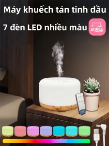 Máy Khuếch Tán Tinh Dầu Siêu Âm 500ml Có Điều Khiển Từ Xa Máy Tạo Độ Ẩm Hương Liệu 7 Màu LED Tính Năng Hẹn Giờ Tự Động Tắt Cho Phòng Lớn
