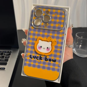 Kitty Cat Patterned Phone Case for OPPORENO12PRO with Stand Cute Female Style Electroplated View Window Protective Cover