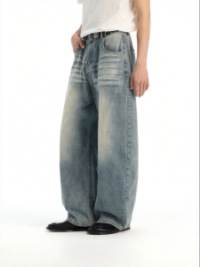 JNXS | Pinched Mustache Washed Light Blue Straight Jean Pants