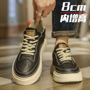 Mens Casual Shoes Spring Autumn Seasonal New Style British High-End Feeling Invisible Heightening 10cm Trendy Thick Bottom Leather Shoes