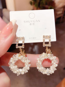 Elegant Crystal Pearl Circle Hoops Earrings Womens Fashion Silver Needle Ear Jewelry Korean Style Alloy Gold Plated Fresh out