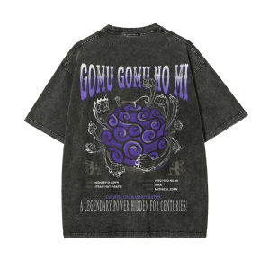 Bandai | 2026 Summer New ONE PIECE Devil Fruit Printing Retro Washed Old T-shirt Daily Sports Casual Short-sleeved Mens and Womens Tops