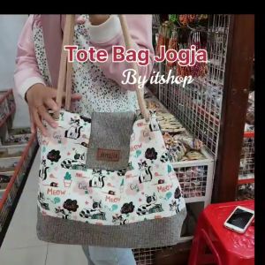 Tas SlinBag Jogja Kanvas Motif Lucu / Tas Bahu ToteBag Tali Sumbu Oleh Oleh Jogja