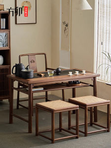 New Chinese Style Balcony Tea Table Chair Set Zen Guest Table Black Walnut Wood Living Room Luxury Real Wood Tea Preparing Desk