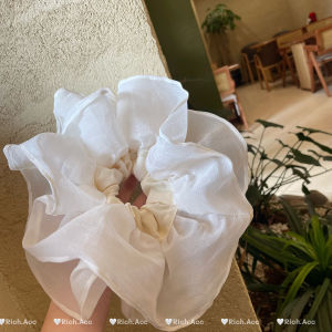 ริบบิ้นผ้าตาข่ายสองชั้นขนาดใหญ่สไตล์ฝรั่งเศสสำหรับผู้หญิง ริบบิ้นผมหางม้าแฟชั่น เครื่องประดับผมสไตล์เกาหลี