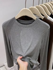 เสื้อยืดคอกลมแขนยาวทรงสลิมฟิตสำหรับผู้หญิง ฤดูใบไม้ร่วง 2025 เสื้อชั้นในสีพื้น เสื้อชั้นในบาง นุ่ม ลำลอง เสื้อชั้นใน