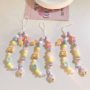 Fun Anime SpongeBob Beaded Mobile Phone Charm CCD Camera Polaroid Lanyard Cute Ins Phone Lanyard Womens Bag Package Pendant Keychain Beads Lanyard Rope Handle Earphone Case Hanging Ornament