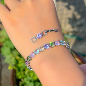 SEQUITO Gorgeous Ladies Wrist Jewelry White Gold Plated Pave Setting Round Colorful Crystal Stone Charming Pendant Bracelet Costume Jewellery B308