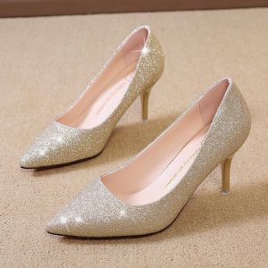 French Sequin Gold High Heels 5cm