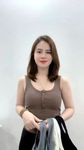 Áo ba Lỗ Hai Dây Nữ Khuy Cài Kèm Mút Ngực Croptop Kiểu Dáng Trẻ Trung (Freesize dưới 52Kg)