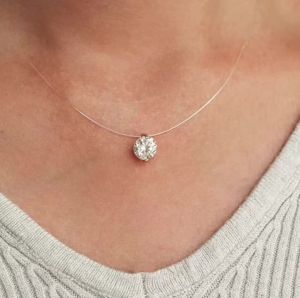 1CT Moissanite Solitaire Mặt Dây Chuyền Vòng Cổ Cho Nữ D Màu VVS1 Tròn Cắt Bạc 925 Vô Hình Dây Chuyền Hộp Quà Tặng