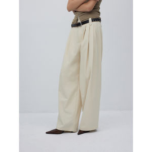Washable Modal Cotton Casual Pants with Three Pleats on Both Sides Shape Casual Pants Comfortable Straight Leg Trousers