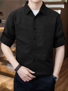 HENGYUANXIANG | Chengyuanxiang Mens Cotton Linen Shirt Casual Long Sleeve Iron Free High Fashion Spring Summer Autumn Pure Color Loose Fit