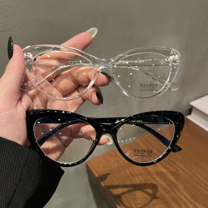 Mona Same Style Internet-Famous and Vintage Cat Eye Black Frame Anti-Blue Light Glasses Female Face without Makeup Gadget round Face Cat Type with Myopia Male