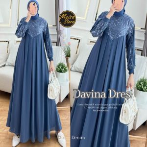Dress Davina - ceruty babydoll mix tille spangle full furing Ld 110 pj 140 zipper belakang