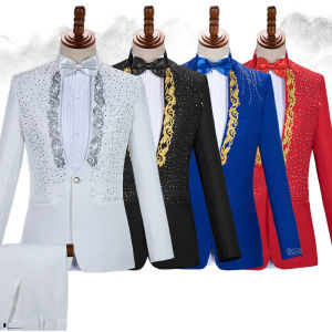Performance Costume Mens Adult Stand Collar Sequin Singer Host Costume Stage Chorus Men Dress Suit Suit