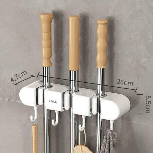 Kẹp treo chổi cây lau nhà dán tường 2in1 kèm móc treo siêu chắc Giá móc treo đồ đa năng dán tường chịu lực cao cấp