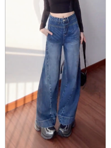 MANMI | Quần Jeans Thời Trang Thanh Lịch Màu Xanh Retro Cao Cổ