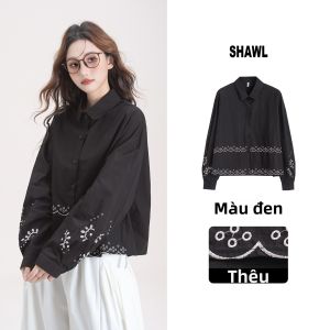 SHANGWEILUO | Áo Nữ Dài Tay Giảm Cân Thêu Ren Vintage