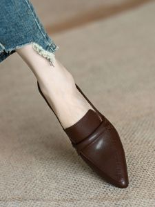 Meneer-M Retro French Pointed Toe High Heel Soft Leather Slip-On Womens Fashion Single Shoes Comfortable Work Pumps Spring