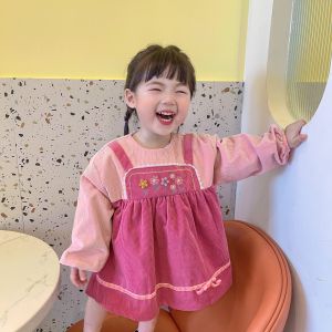 Princess Style Corduroy Apron for Girls Waterproof Baby Bibs Childrens Outerwear Fashionable Dinner Apron Autumn Winter
