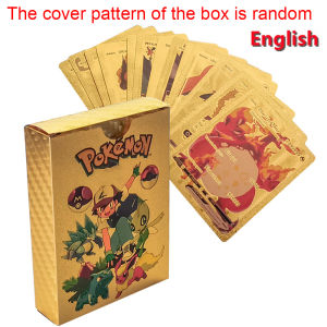 Bandai | 55Pcs Pokemon Gold Foil Cards Golden Letters English French German Game Card Metalicas Charizard Vmax Gx Series Gift