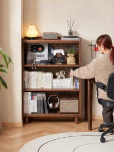 YUANSHI YUANSU | Solid Wood Display Bookshelf Walnut Color