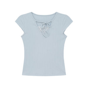 Lace Trim Casual Fitted Slim T-Shirt